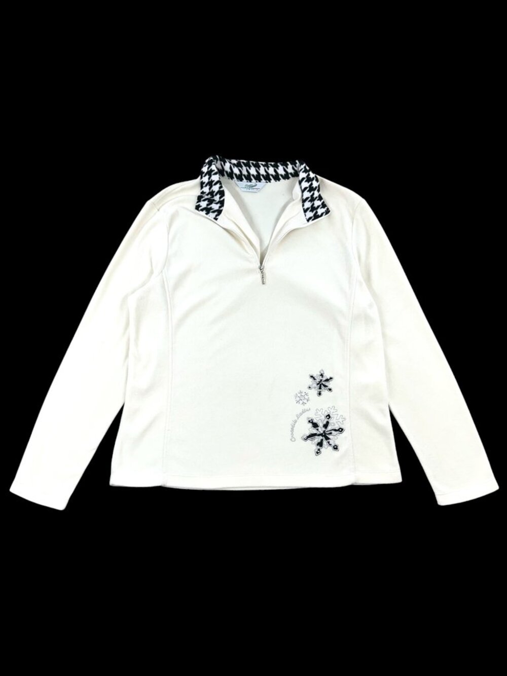 Crocodile Ladies Vintage Ivory Quarter Zip Pullover with Houndstooth Collar